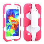 Wholesale Samsung Galaxy S5 Armor Shield Case Screen and Holster Clip (Hot Pink White)